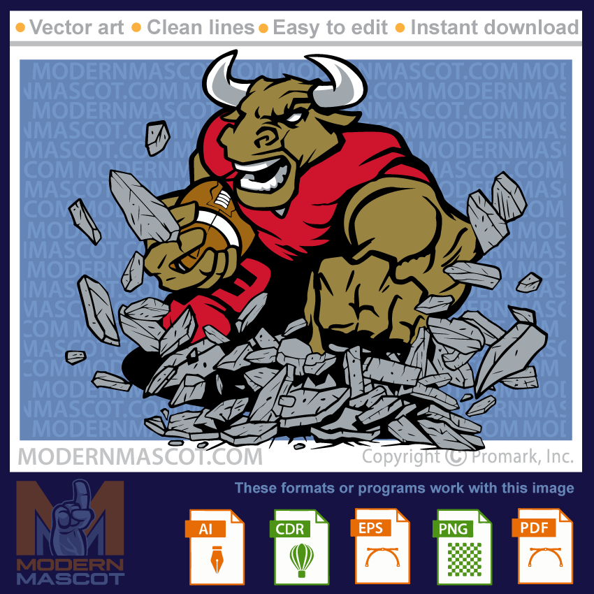 Bull Football clipart for teams and schools