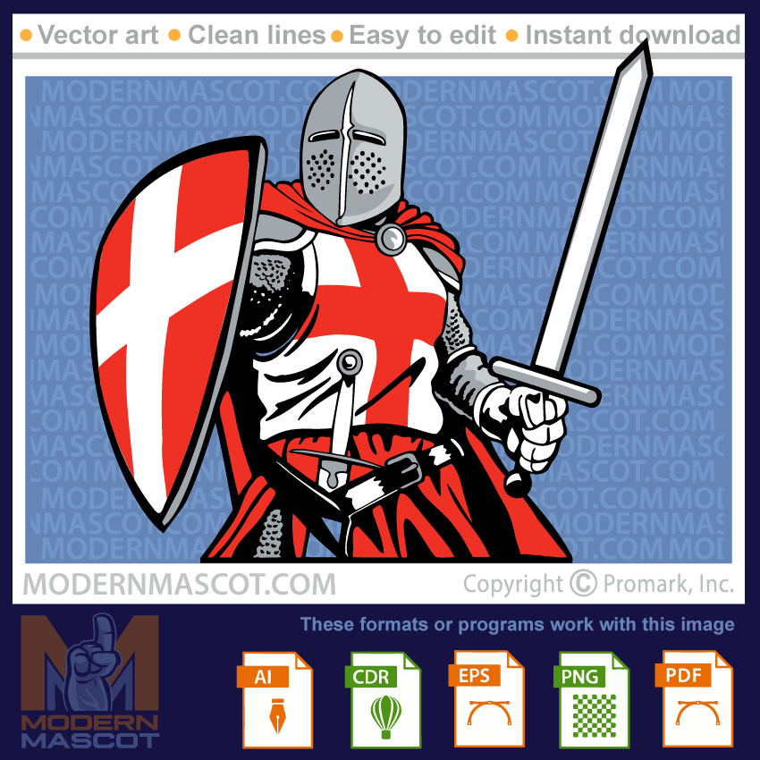 Knight with shield and sword clipart for teams, schools or sports