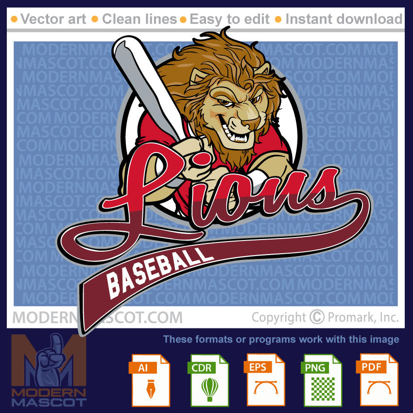 Lions baseball clipart for teams and schools